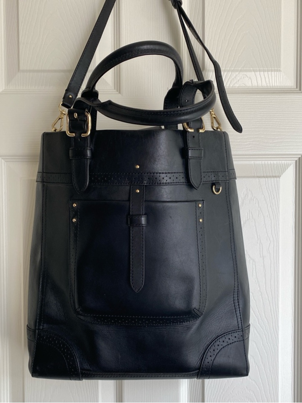 Brooks brothers vintage Black Structured Leather Tote with Gold Hardware